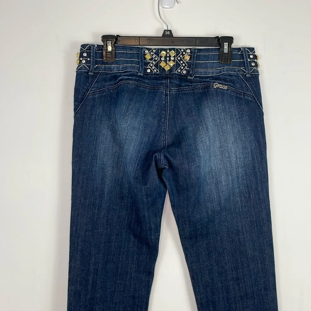 Grace in LA Low Rise Embellished Waisted Jeans. Waist Size 30. Size 11.